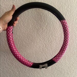 Pink and Black Rhinestone Steering Wheel Cover